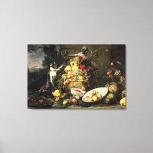 Drei Affen, die Frucht (Öl, stehlen auf Leinwand) Leinwanddruck