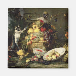 Drei Affen, die Frucht (Öl, stehlen auf Leinwand) Magnet