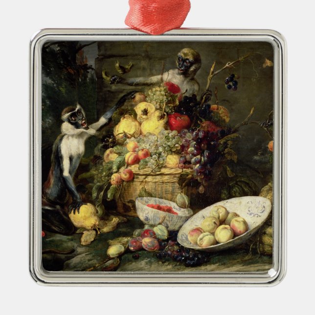 Drei Affen, die Frucht (Öl, stehlen auf Leinwand) Ornament Aus Metall (Vorne)