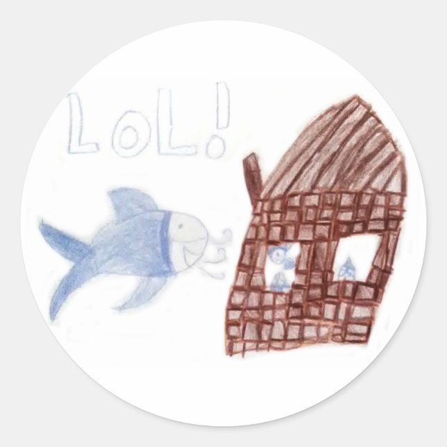 Drei Alberne Fische - Kinder Zeichnend Fische Runder Aufkleber (Vorderseite)