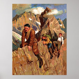 Drei Alpinisten auf einem Berggipfel, lustig vinta Poster
