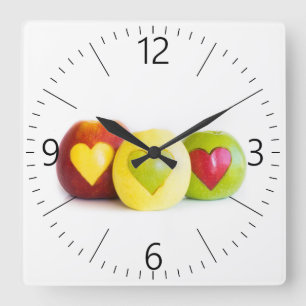 Drei Äpfel Quadratische Wanduhr