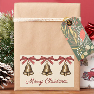 Drei Aquarell-Messing-Weihnachtsglocken und Text Rechteckiger Aufkleber
