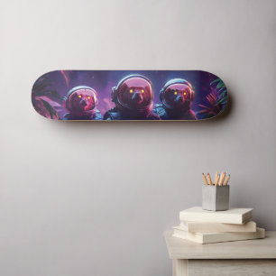 Drei Astro-Lemuren in Weltraumhelmen - Sci-Fi Tier Skateboard