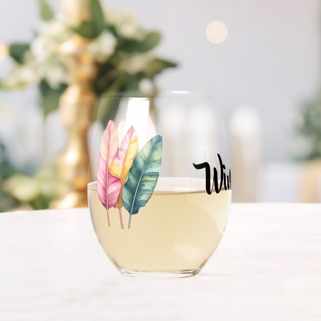 Drei Bananen Blätter in Pastellfarben  Weinglas Ohne Stiel (Insitu (Hochzeit))
