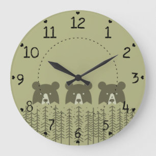 Drei Bären im Wald Große Wanduhr