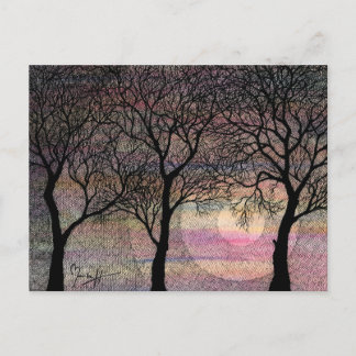 Drei Bäume auf einem rosa Aquarellgrund Postkarte