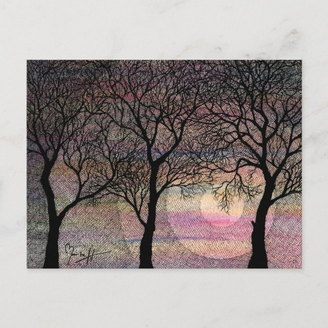 Drei Bäume auf einem rosa Aquarellgrund Postkarte (Vorderseite)