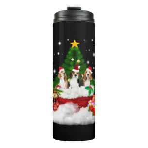 Drei Beagle Weihnachtsmann mit Christbaum Thermosbecher