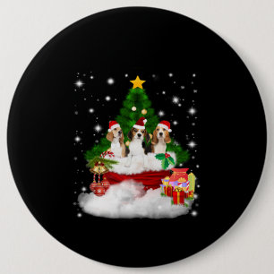 Drei Beagle Weihnachtsmann mit Weihnachtsbaum Button