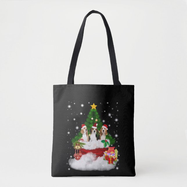 Drei Beagle Weihnachtsmann mit Weihnachtsbaum Tasche (Vorderseite)