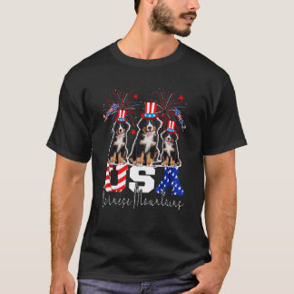 Drei Bernese Mountains Amerikanische Flagge Feuer T-Shirt