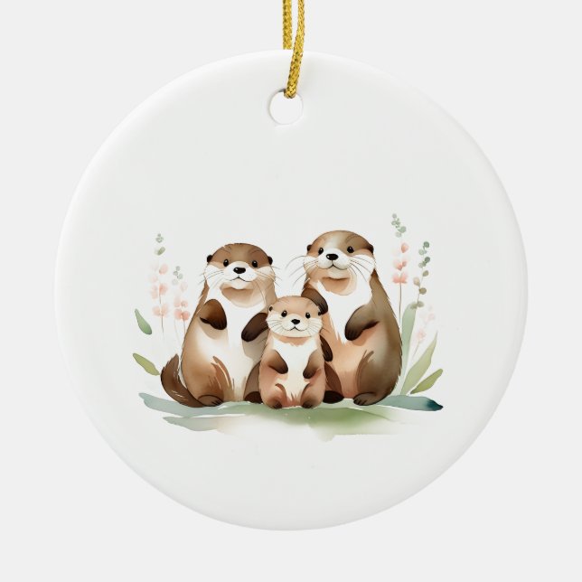 Drei bezaubernde Otters und Ihr eigenes Foto Keramik Ornament (Vorne)