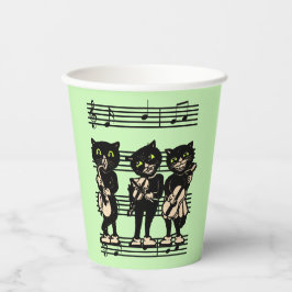 Drei Black Cat Musicians auf Sheet Music Green Pappbecher
