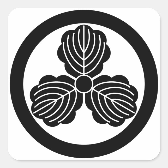 Drei Blätter aus Eiche(1) im Kreis Quadratischer Aufkleber (Vorderseite)