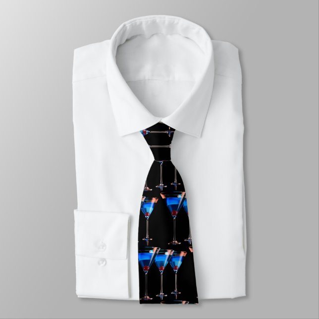 Drei blaue Cocktails mit Kirsche auf schwarz witzi Krawatte (Gebunden)