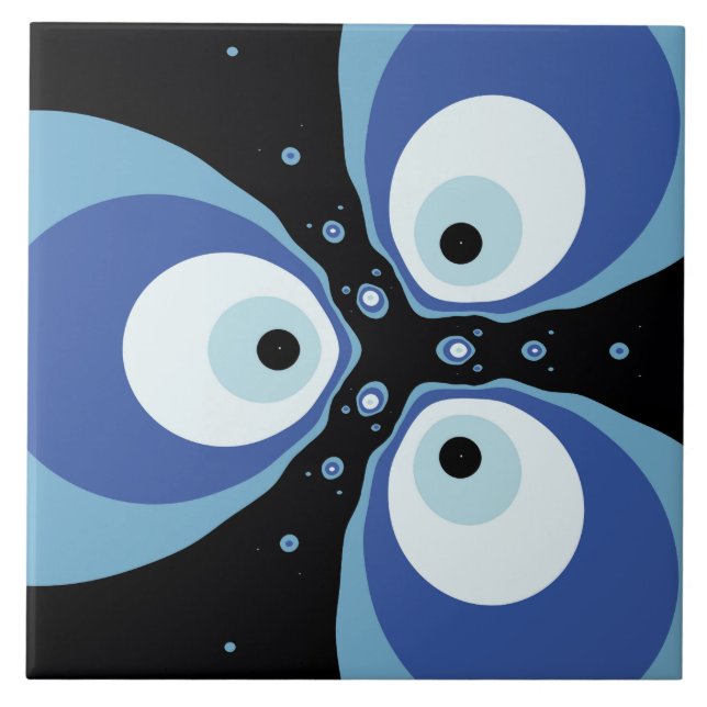 Drei blaue Fische Moderne Abstrakte Kunst Fliese (Vorderseite)