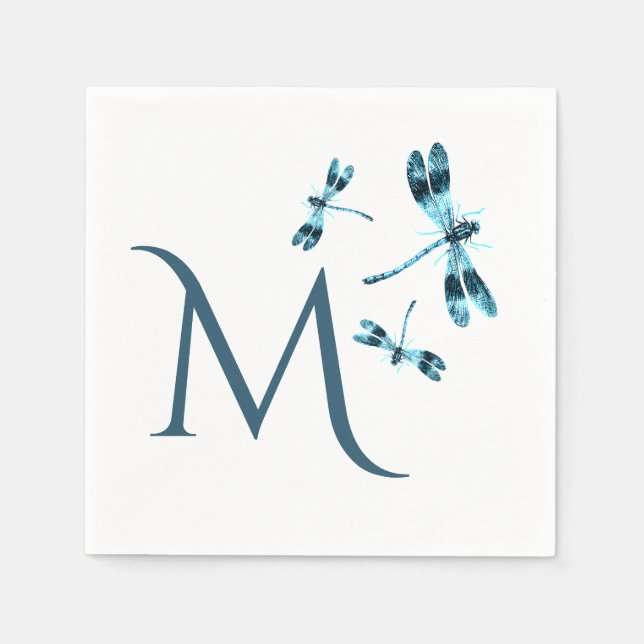 Drei blaue Libellen Niedlich Monogramm Serviette (Vorderseite)