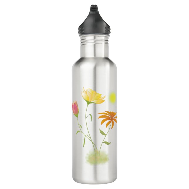 Drei Blume in der Sonne - transparent. Edelstahlflasche (Rechts)
