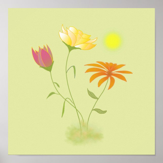 Drei Blume in der Sonne - transparent. Poster (Vorne)