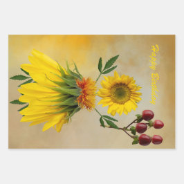 Drei Blume Zeichendesigns Geschenkpapier Set