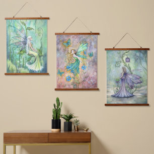 Drei Blumenfeen von Molly Harrison Wandteppich Mit Holzrahmen