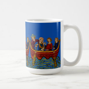 Drei Boote auf dem Fluss Blau Kaffeetasse