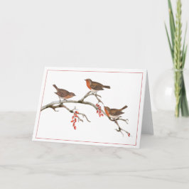 Drei braune Vögel auf einer Winter-Berry-Zweignied Karte