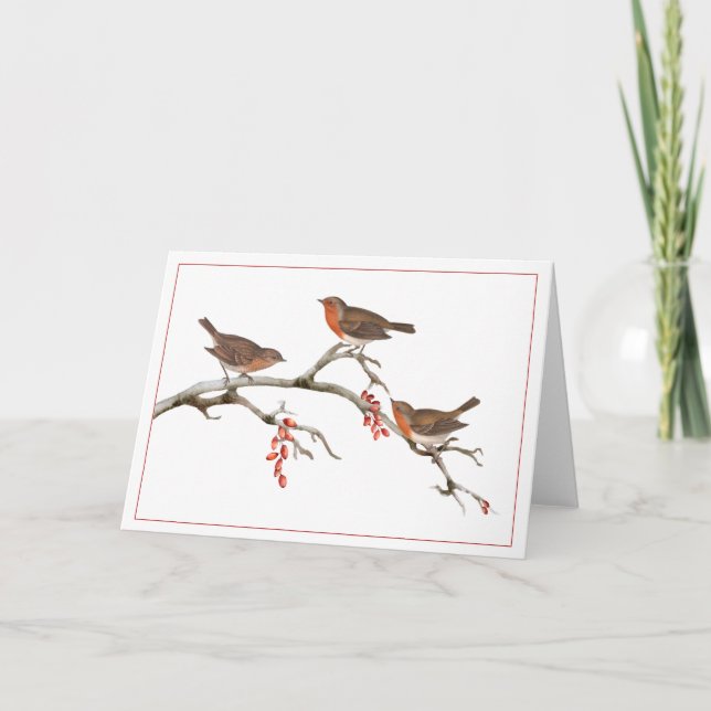 Drei braune Vögel auf einer Winter-Berry-Zweignied Karte (Vorderseite)