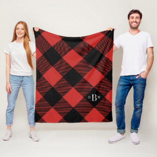 Drei Buchstabe-Monogramm-roter Büffel-Karo Fleecedecke