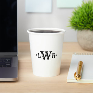 Drei Buchstaben Monogramm Custom EleganBlack & Whi Pappbecher
