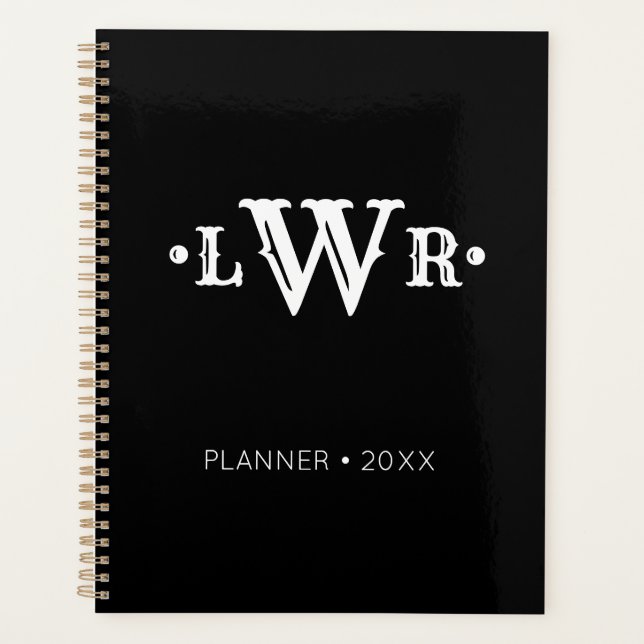 Drei Buchstaben Monogramm Custom EleganBlack & Whi Planer (Vorderseite)