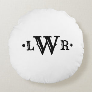 Drei Buchstaben Monogramm Custom EleganBlack & Whi Rundes Kissen