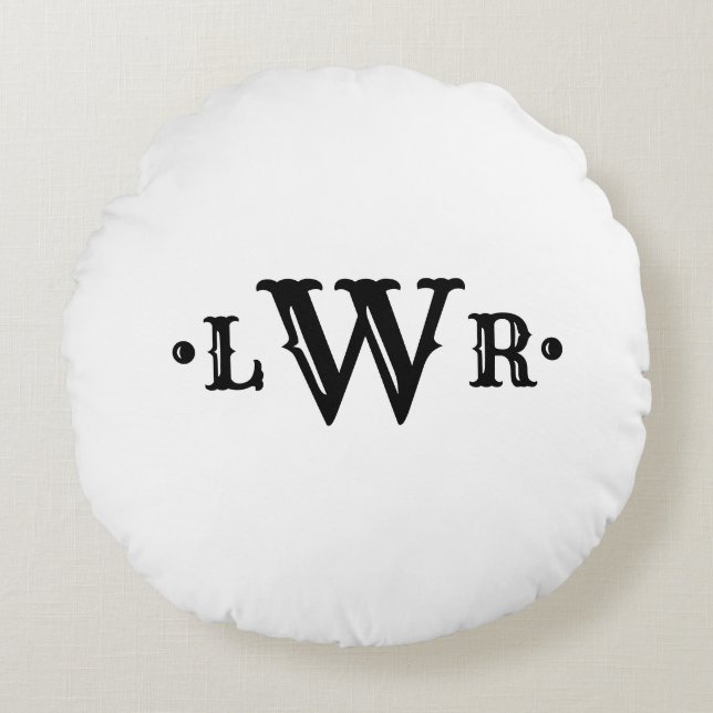 Drei Buchstaben Monogramm Custom EleganBlack & Whi Rundes Kissen (Vorderseite)