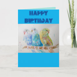 Drei Budgethilfen, die die blaue Budgie-Wasserfarb Karte
