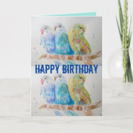 Drei Budgethilfen, die die blaue Budgie-Wasserfarb Karte