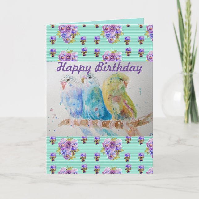 Drei Budgien Aqua Budgie Wasserfarben Karte (Vorderseite)