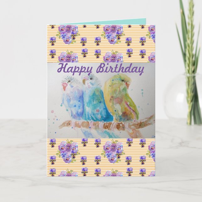 Drei Budgien Gelbe Budgie Wasserfarbenkarte Karte (Vorderseite)