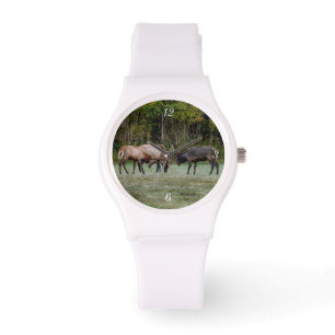 Drei Bull Elk Kämpfe Armbanduhr