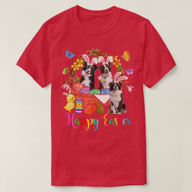Drei Bunny Border Collie Hunde in Ostereien T-Shirt (Design vorne)