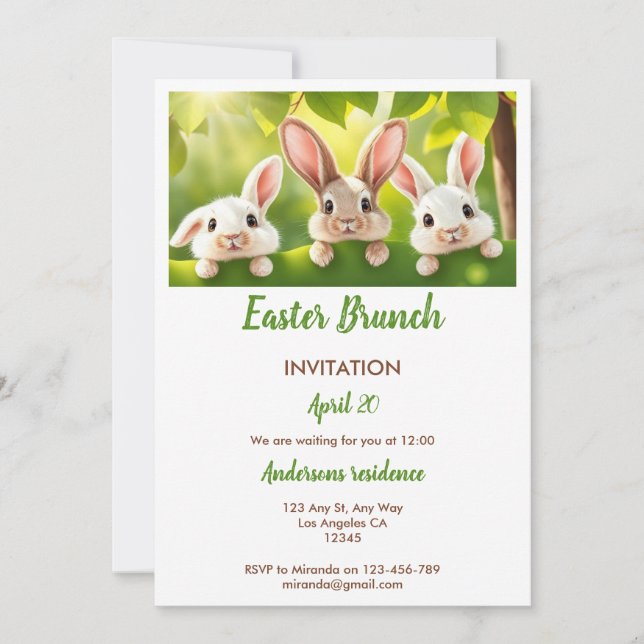 Drei Bunny Oaster Brunch Einladung (Vorderseite)