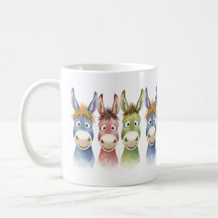 Drei bunte Cartoon-Esel im Wasserfarbenstil Kaffeetasse
