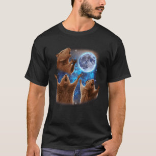 Drei Capybaras heulen am Mond Verrückte Meme-Mütze T-Shirt