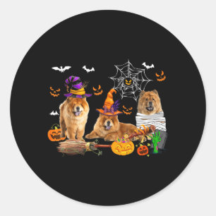 Drei Chow-Chow-Hunde Hexe Halloween Mumie Y Runder Aufkleber