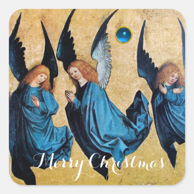 DREI CHRISMAS ANGELN IN BLAU QUADRATISCHER AUFKLEBER (Vorderseite)