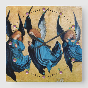 DREI CHRISTMAS ANGELEGENHEITEN IN BLAU QUADRATISCHE WANDUHR