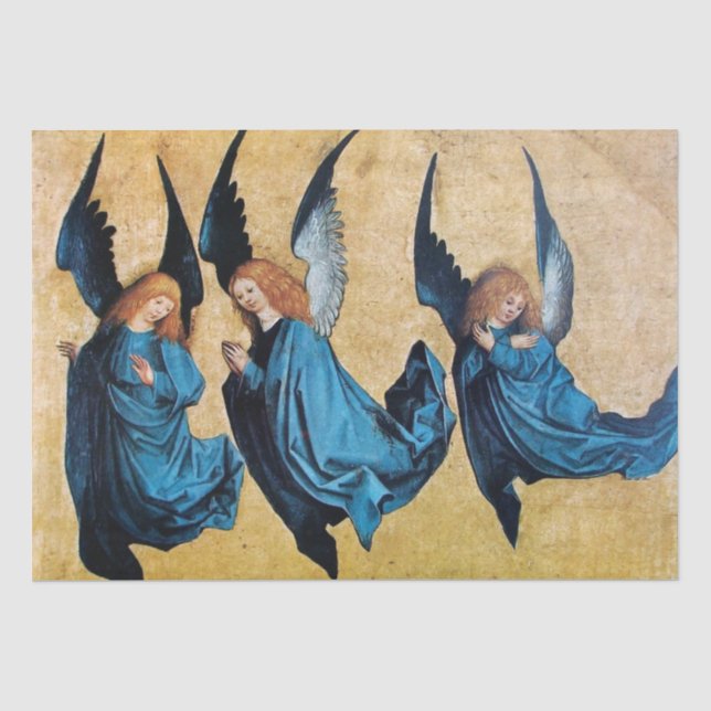 DREI CHRISTMAS ANGELN IN BLAU SEIDENPAPIER (Vorderseite)