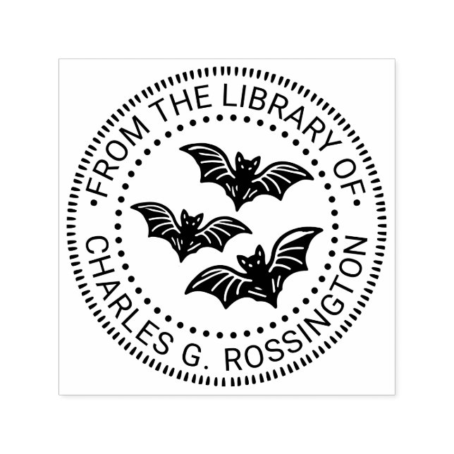 Drei Creepy Flying Bats Bibliotheksname Permastempel (Design)