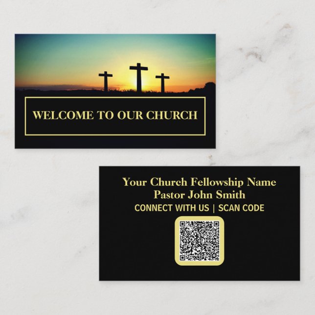 Drei Crosss Sunset Church Connection Card Visitenkarte (Vorne/Hinten)