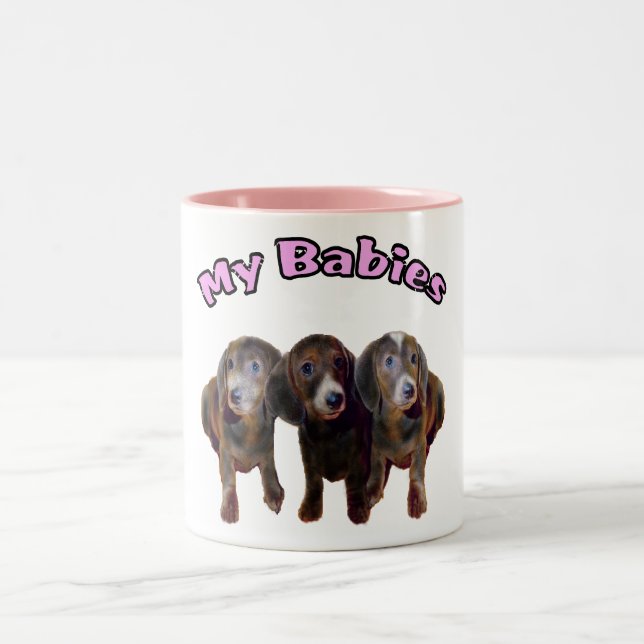 Drei Dackel-HundeTasse Zweifarbige Tasse (Mittel)